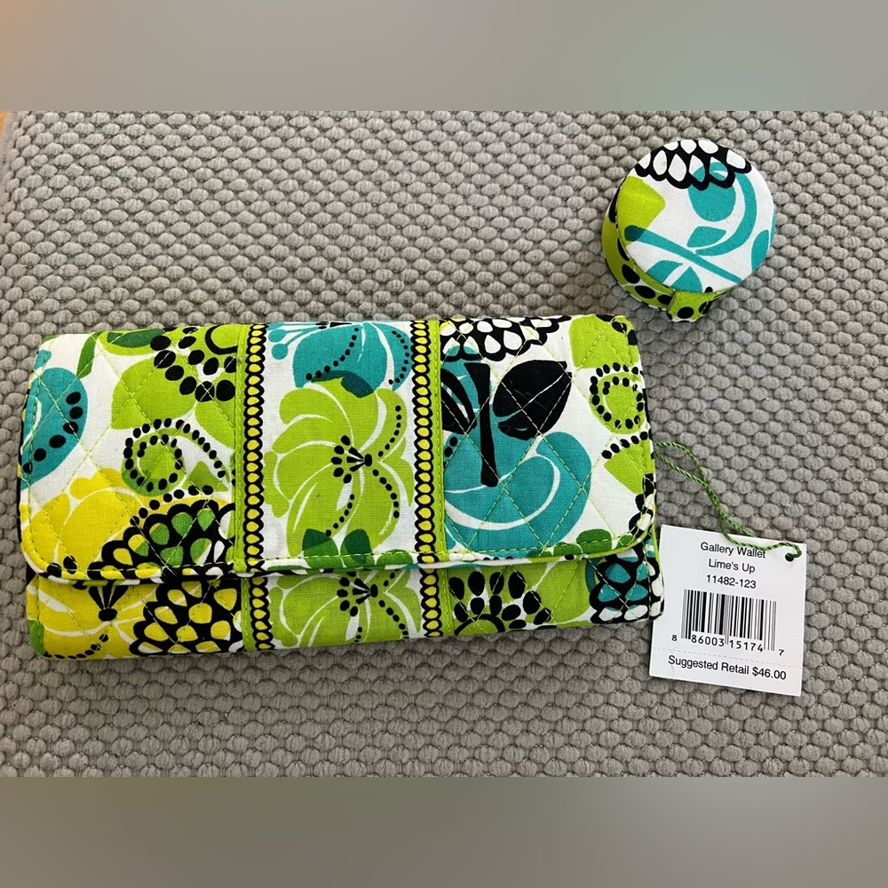 Vera Bradley Limes Up gallery wallet and pill case bundle.